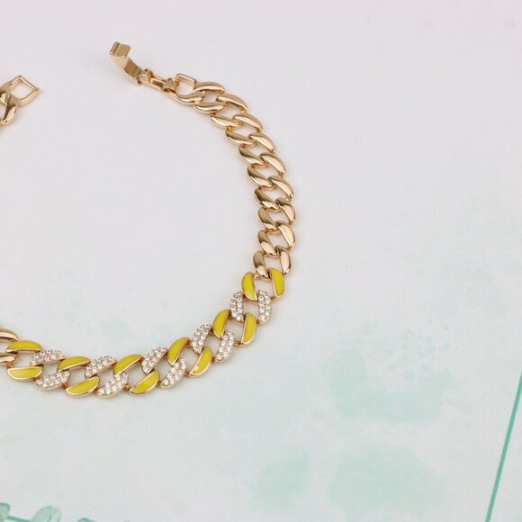 "Rose Gold Bracelet with Yellow Enamel & Sparkling Stone Accents, XPBL0799 - Picture 3 of 12